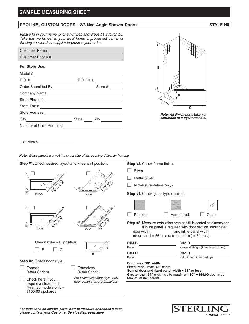 Sterling Plumbing Proline Custom Doors N5 User Manual | 1 page