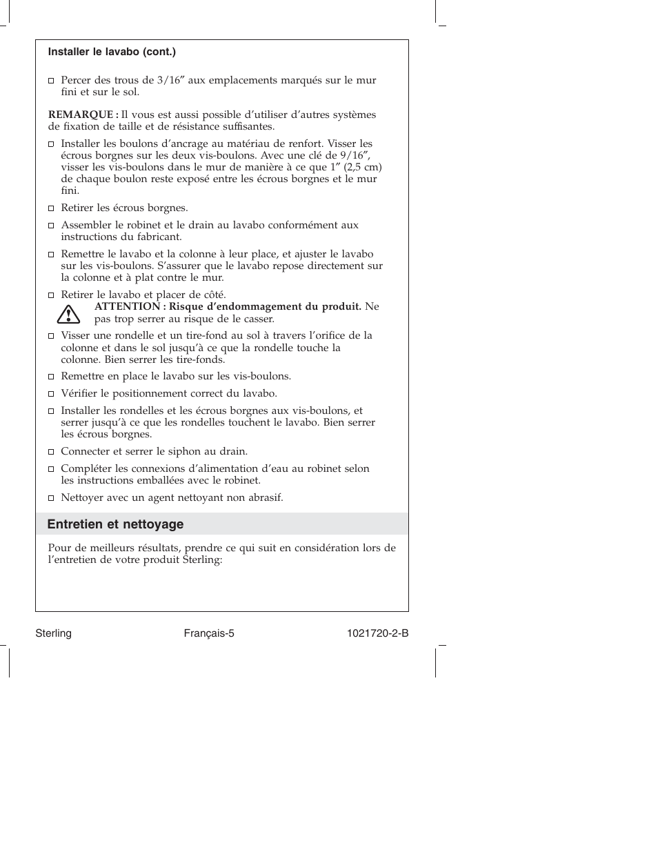 Sterling Plumbing Pedestal Lavatories 442428 User Manual | Page 13 / 24