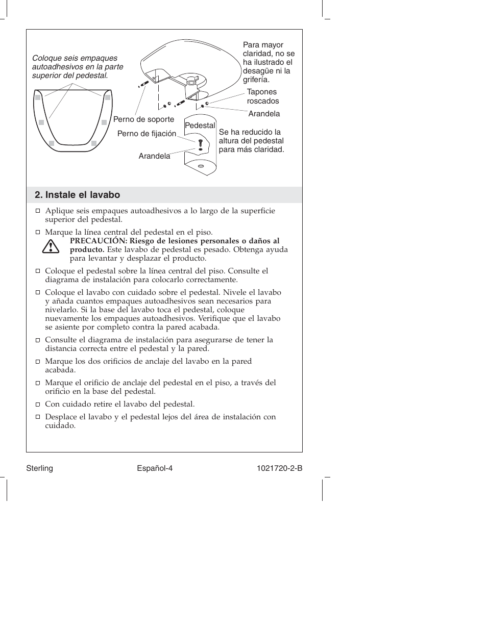 Sterling Plumbing Pedestal Lavatories 442428 User Manual | Page 19 / 24