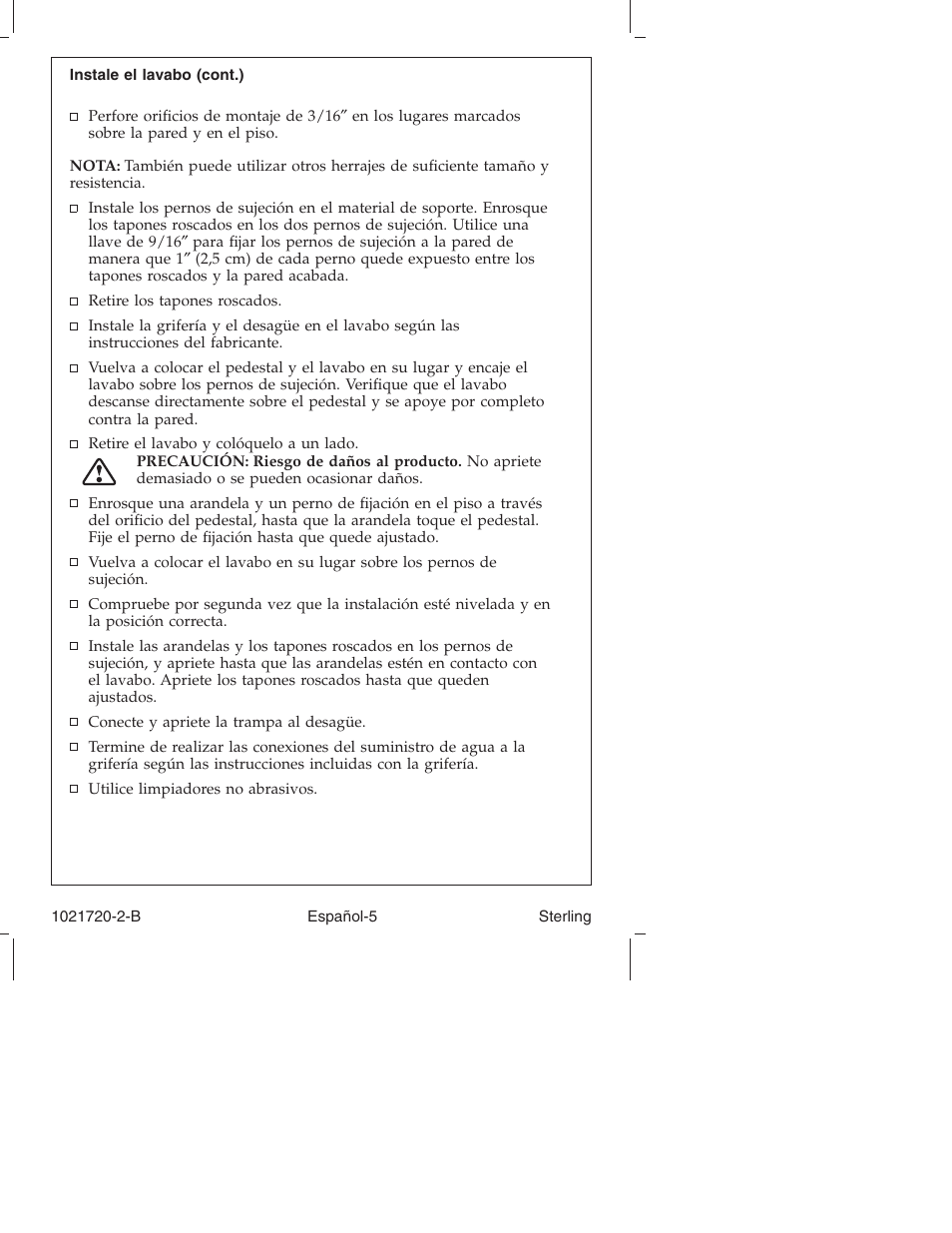 Sterling Plumbing Pedestal Lavatories 442428 User Manual | Page 20 / 24