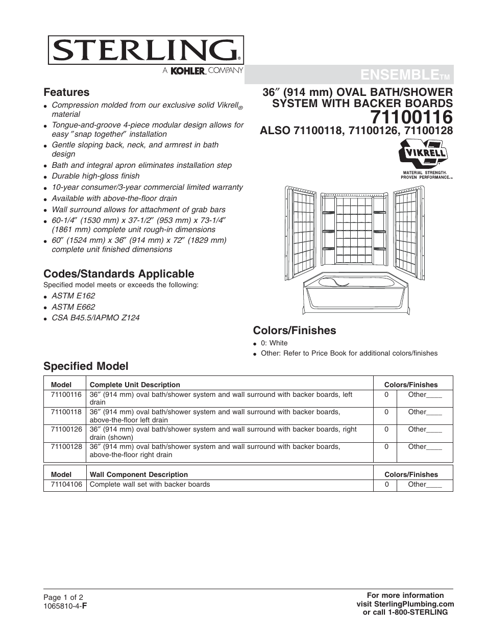 Sterling Plumbing 71100116 User Manual | 2 pages