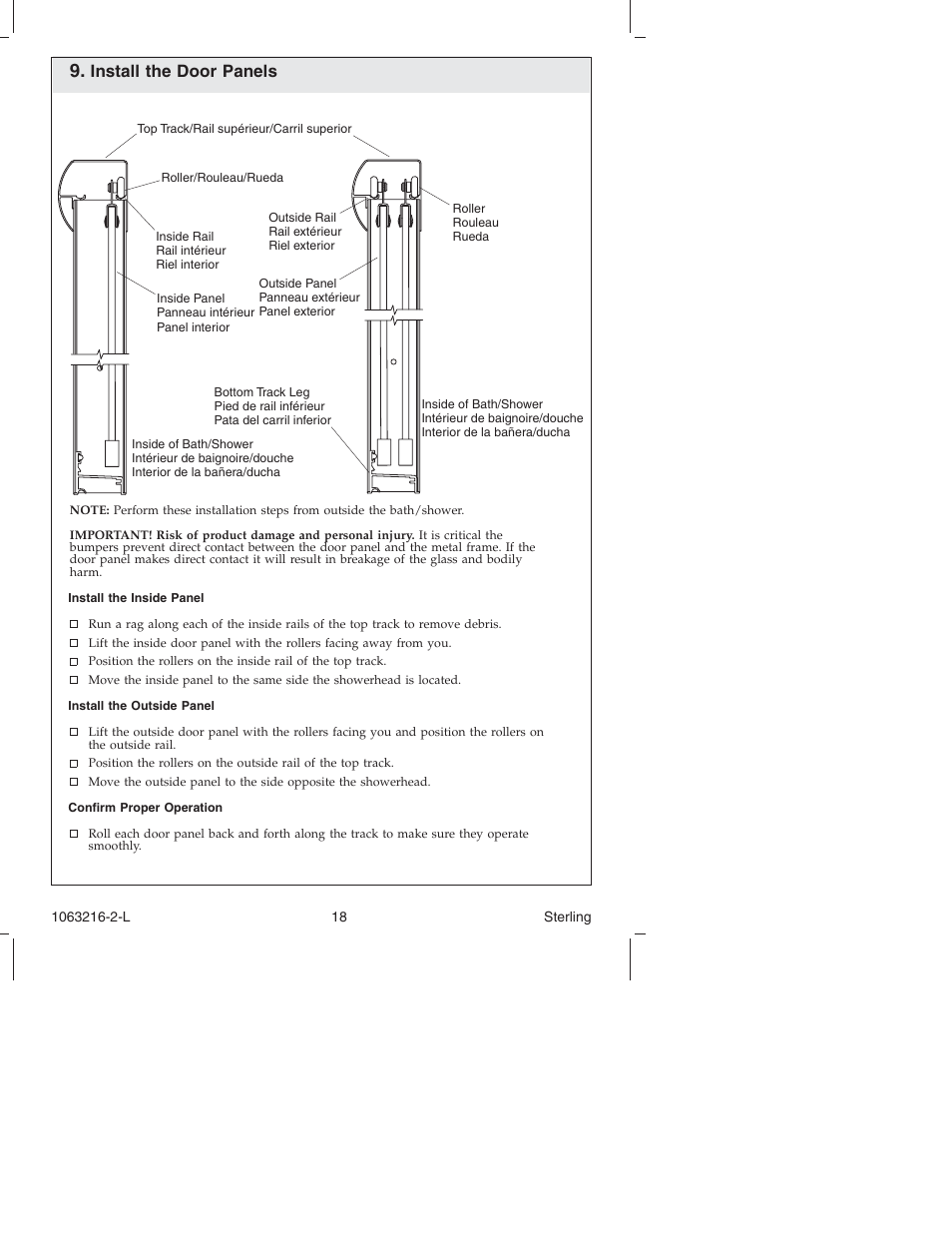 Install the door panels | Sterling Plumbing Bypass Shower Doors 5400 Series User Manual | Page 18 / 44