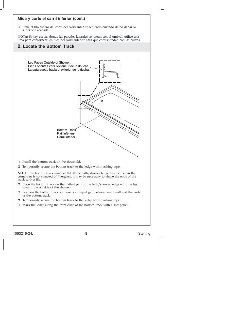 Locate the bottom track | Sterling Plumbing Bypass Shower Doors 5400 Series User Manual | Page 8 / 44