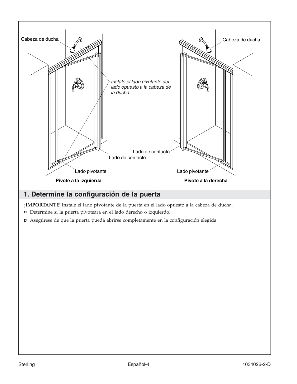 Determine la configuración de la puerta | Sterling Plumbing Pivot Shower Doors SP1500D Series User Manual | Page 37 / 52