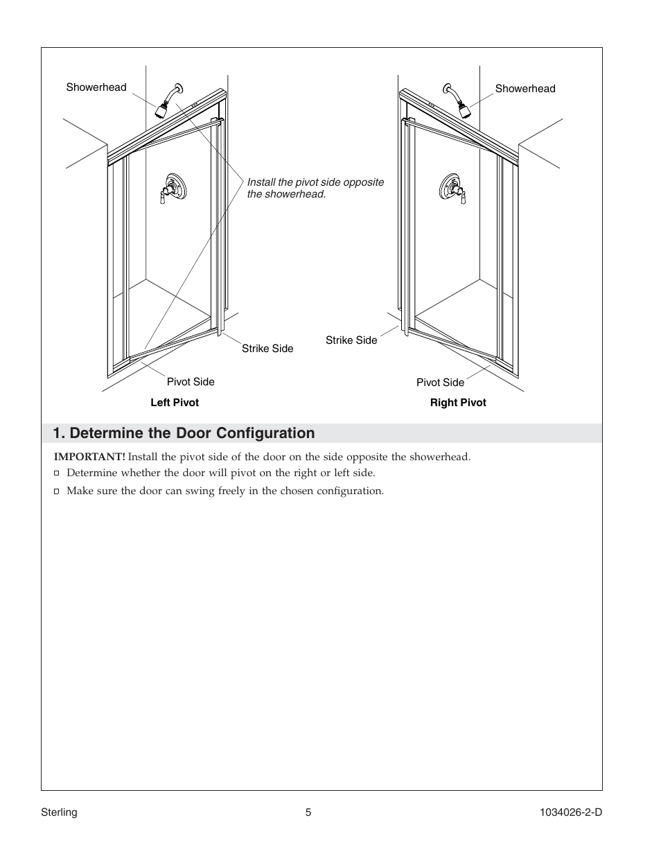 Determine the door configuration | Sterling Plumbing Pivot Shower Doors SP1500D Series User Manual | Page 5 / 52