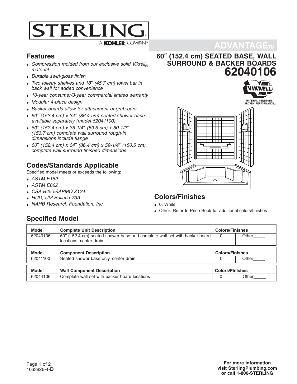 Sterling Plumbing 62044106 User Manual | 2 pages