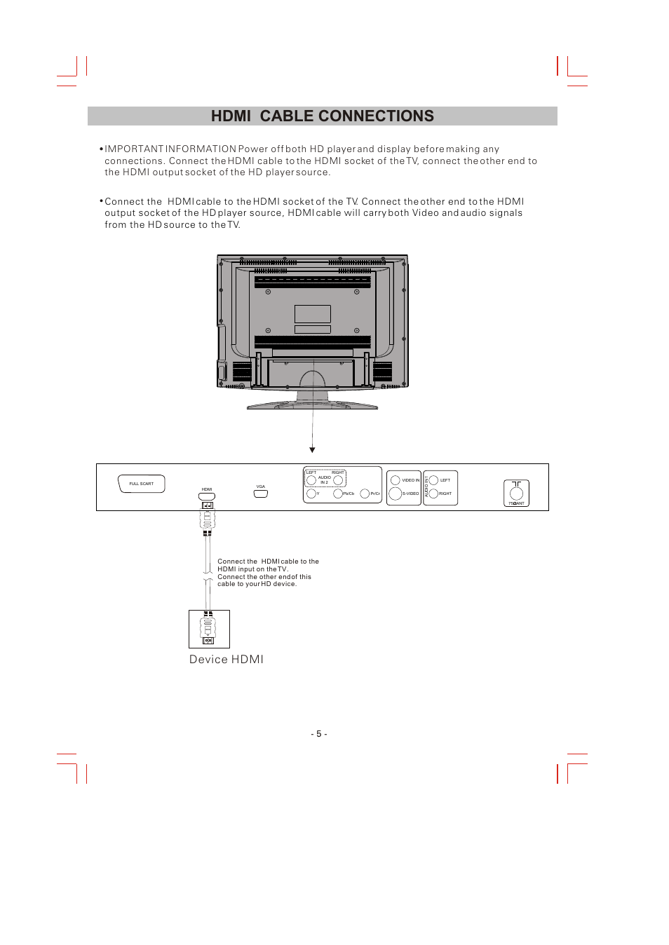Hdmi cable connections, Device hdmi | Skyworks LCD-26L16 User Manual | Page 8 / 17