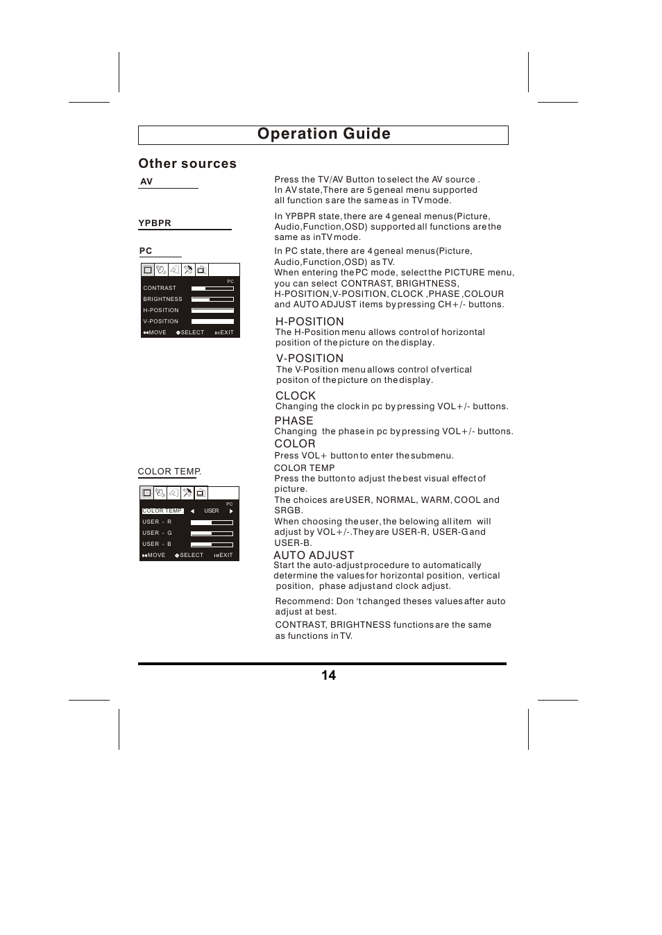 Operation guide, 14 other sources | Skyworks LCD-19L03 User Manual | Page 15 / 17