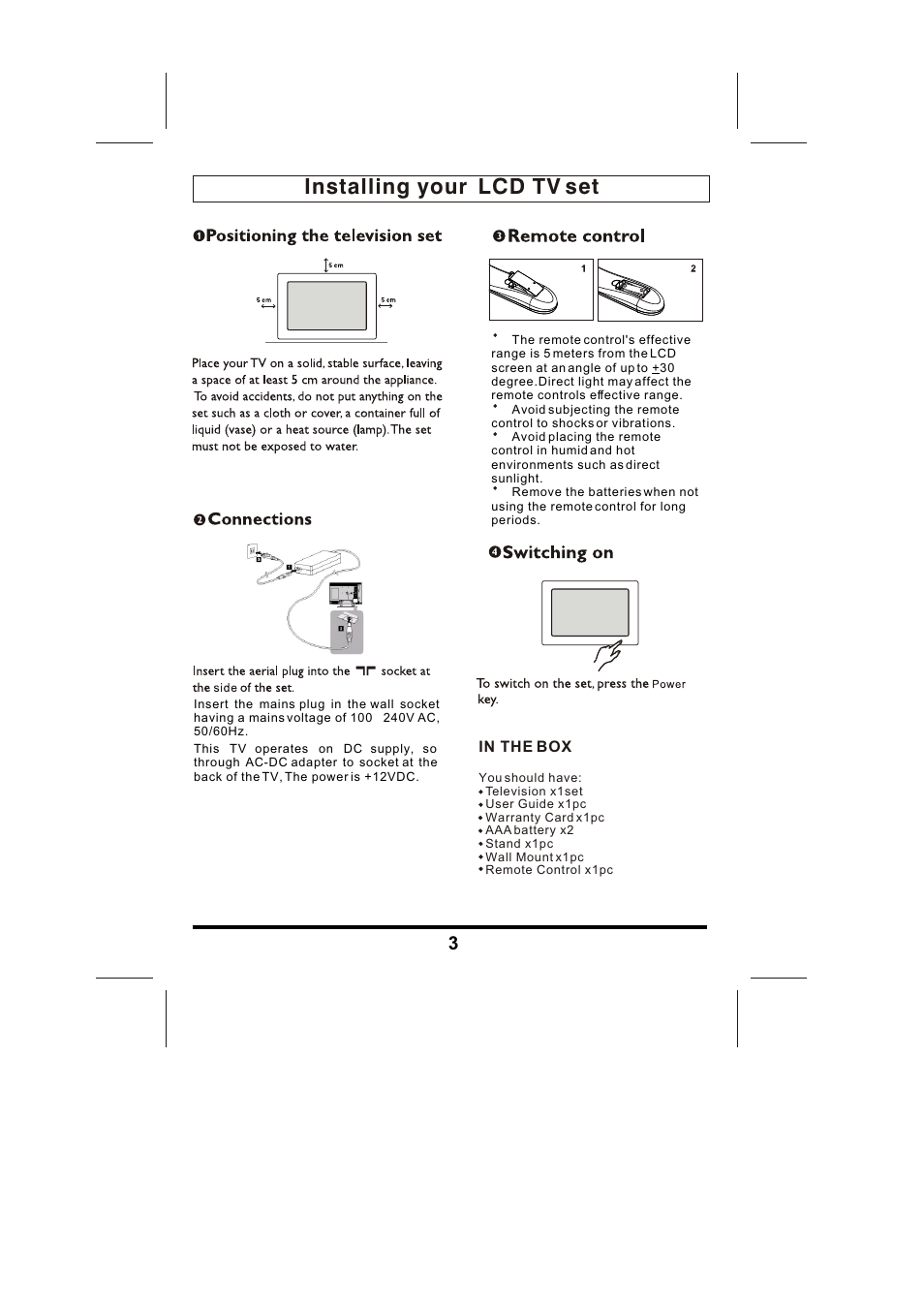 Installing your lcd tv set | Skyworks LCD-19L03 User Manual | Page 4 / 17