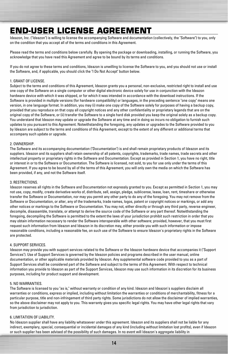 End-user license agreement | SteelSeries ZXP 1000 User Manual | Page 14 / 15