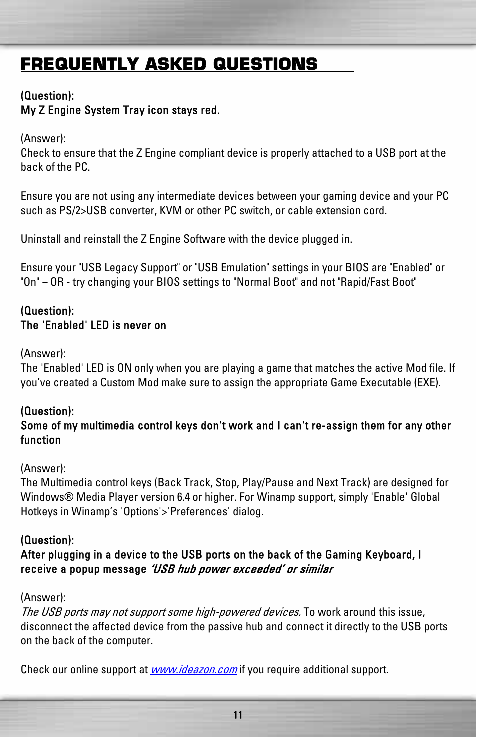 Frequently asked questions | SteelSeries Merc Stealth ZXP 2000 User Manual | Page 11 / 16