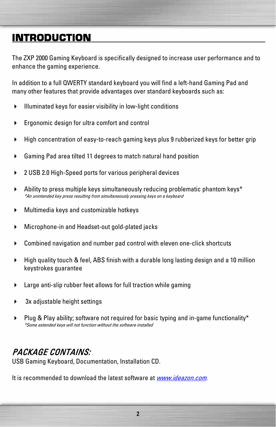 Introduction, Package contains | SteelSeries Merc Stealth ZXP 2000 User Manual | Page 2 / 16