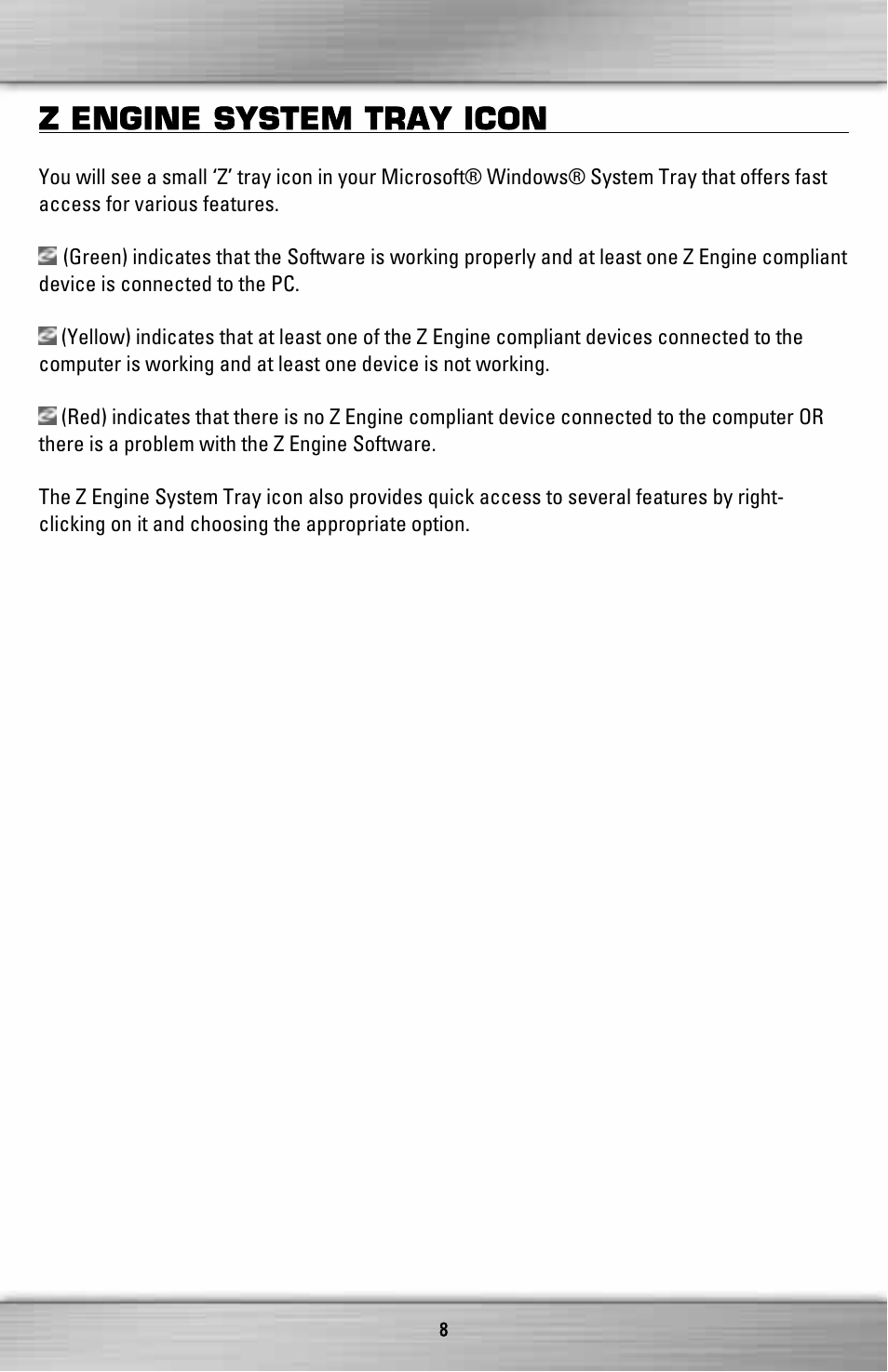 Z engine system tray icon | SteelSeries Merc Stealth ZXP 2000 User Manual | Page 8 / 16