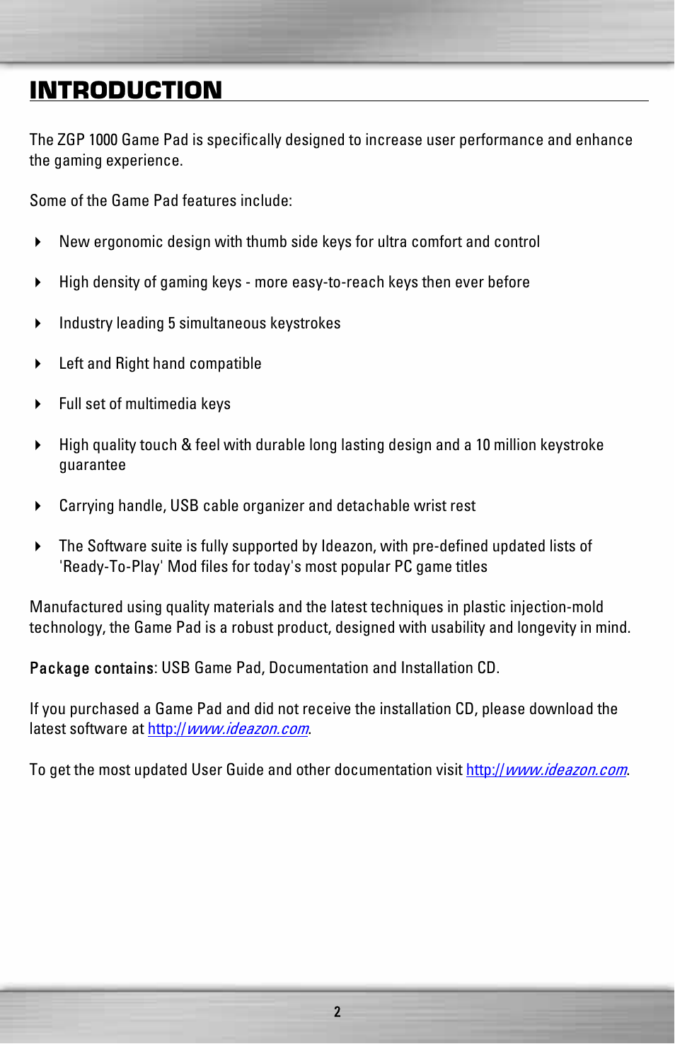 Introduction | SteelSeries ZGP 1000 User Manual | Page 2 / 13