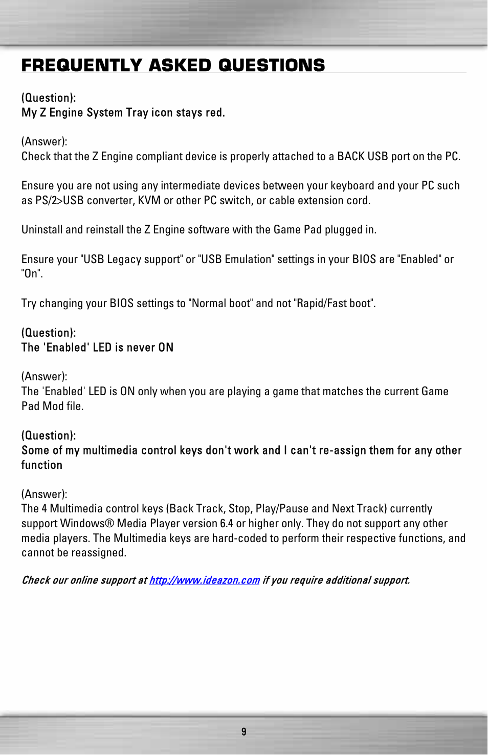 Frequently asked questions | SteelSeries ZGP 1000 User Manual | Page 9 / 13
