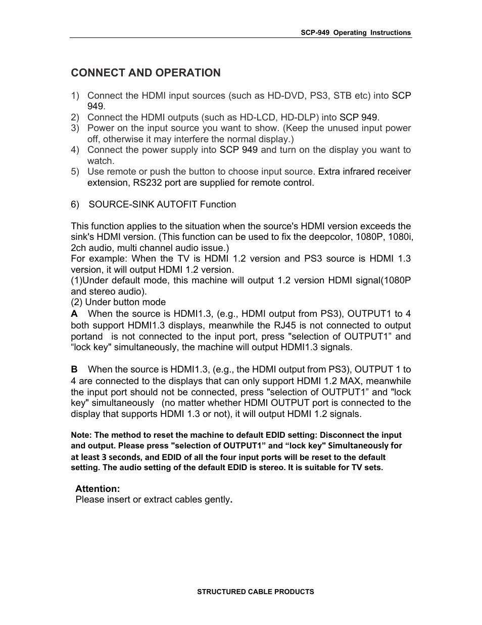 Connect and operation | Structured Cable Products HDMI MATRIX 949 User Manual | Page 5 / 9