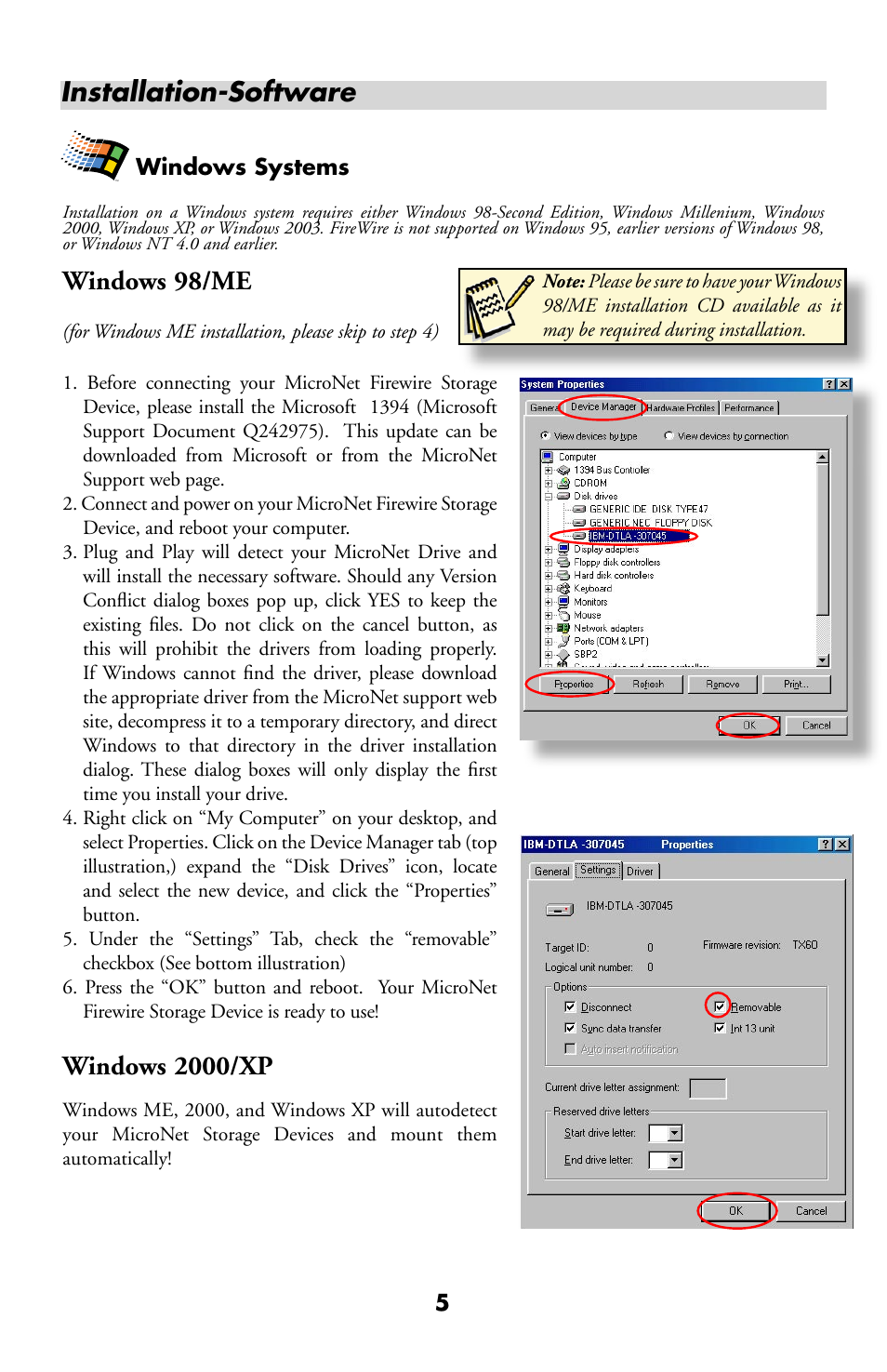 Windows 98/me, Windows 2000/xp, Installation-software | Structured Cable Products MicroNet User Manual | Page 5 / 8