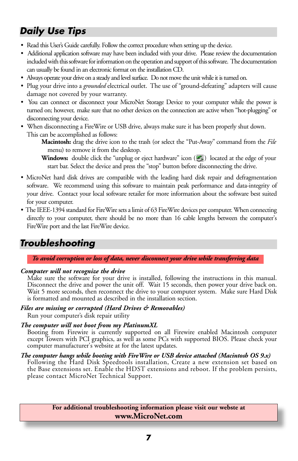 Daily use tips troubleshooting | Structured Cable Products MicroNet User Manual | Page 7 / 8