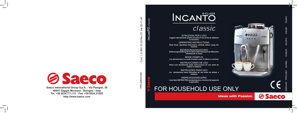 Philips Saeco Incanto Classic S-class User Manual | 116 pages