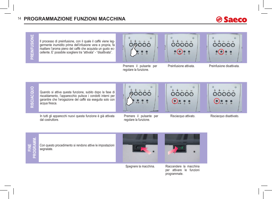 Programmazione funzioni macchina | Philips Saeco Incanto Classic S-class User Manual | Page 14 / 116