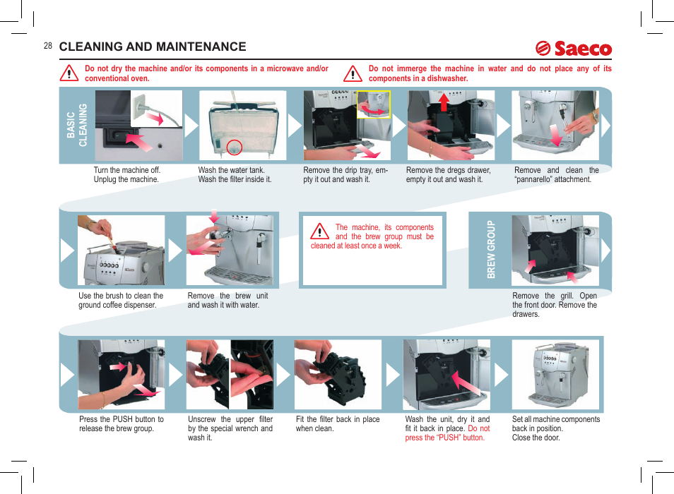 Cleaning and maintenance | Philips Saeco Incanto Classic S-class User Manual | Page 28 / 116