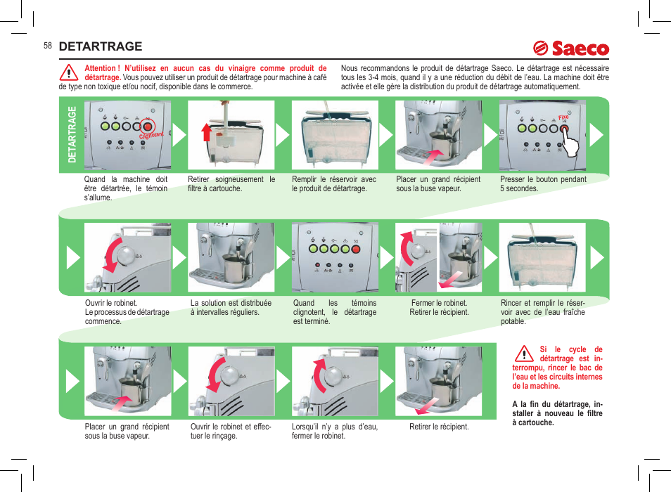 Detartrage | Philips Saeco Incanto Classic S-class User Manual | Page 58 / 116