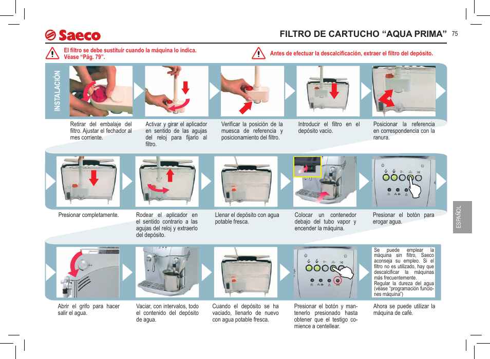 Filtro de cartucho “aqua prima | Philips Saeco Incanto Classic S-class User Manual | Page 75 / 116