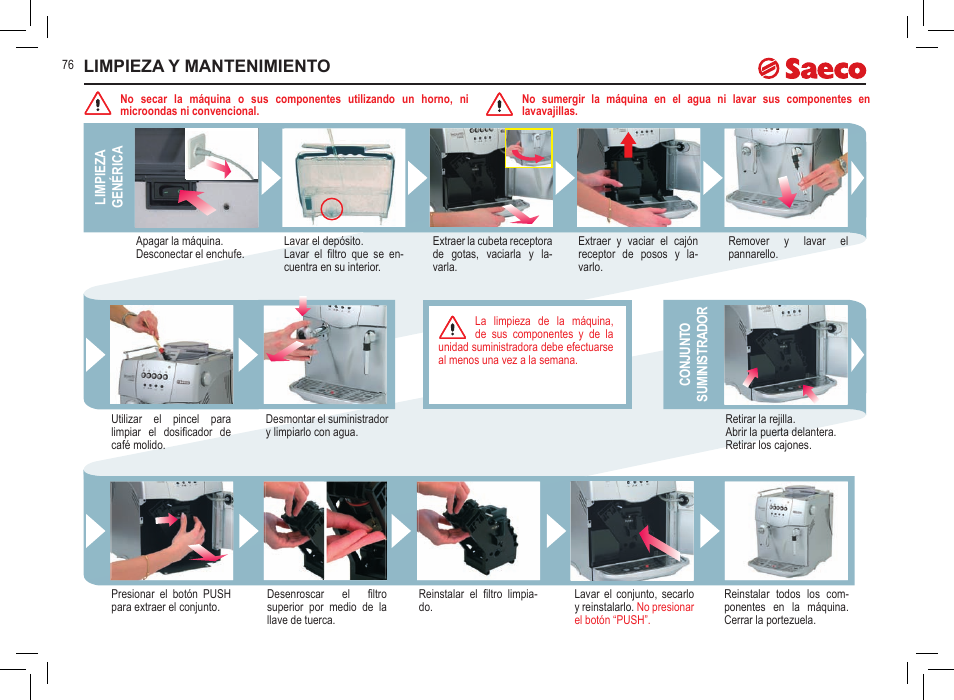 Limpieza y mantenimiento | Philips Saeco Incanto Classic S-class User Manual | Page 76 / 116