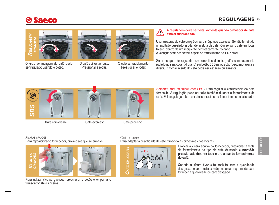 Regulagens | Philips Saeco Incanto Classic S-class User Manual | Page 87 / 116