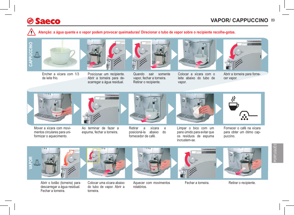 Vapor/ cappuccino | Philips Saeco Incanto Classic S-class User Manual | Page 89 / 116