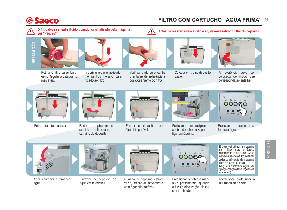 Filtro com cartucho “aqua prima | Philips Saeco Incanto Classic S-class User Manual | Page 91 / 116