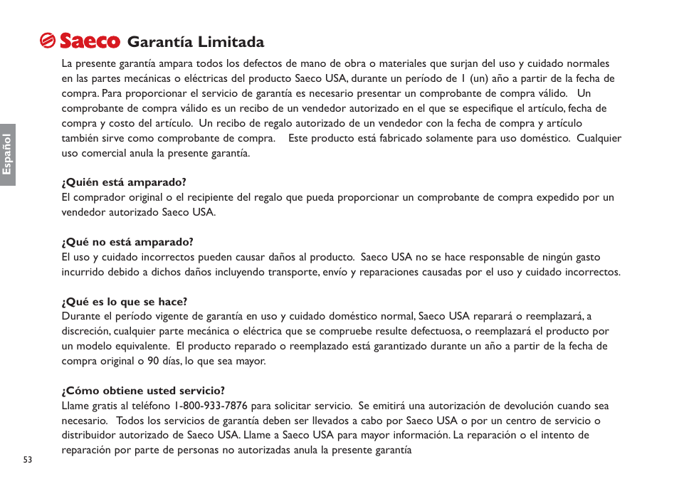 Garantía limitada | Philips Saeco Venus XXCX User Manual | Page 54 / 55