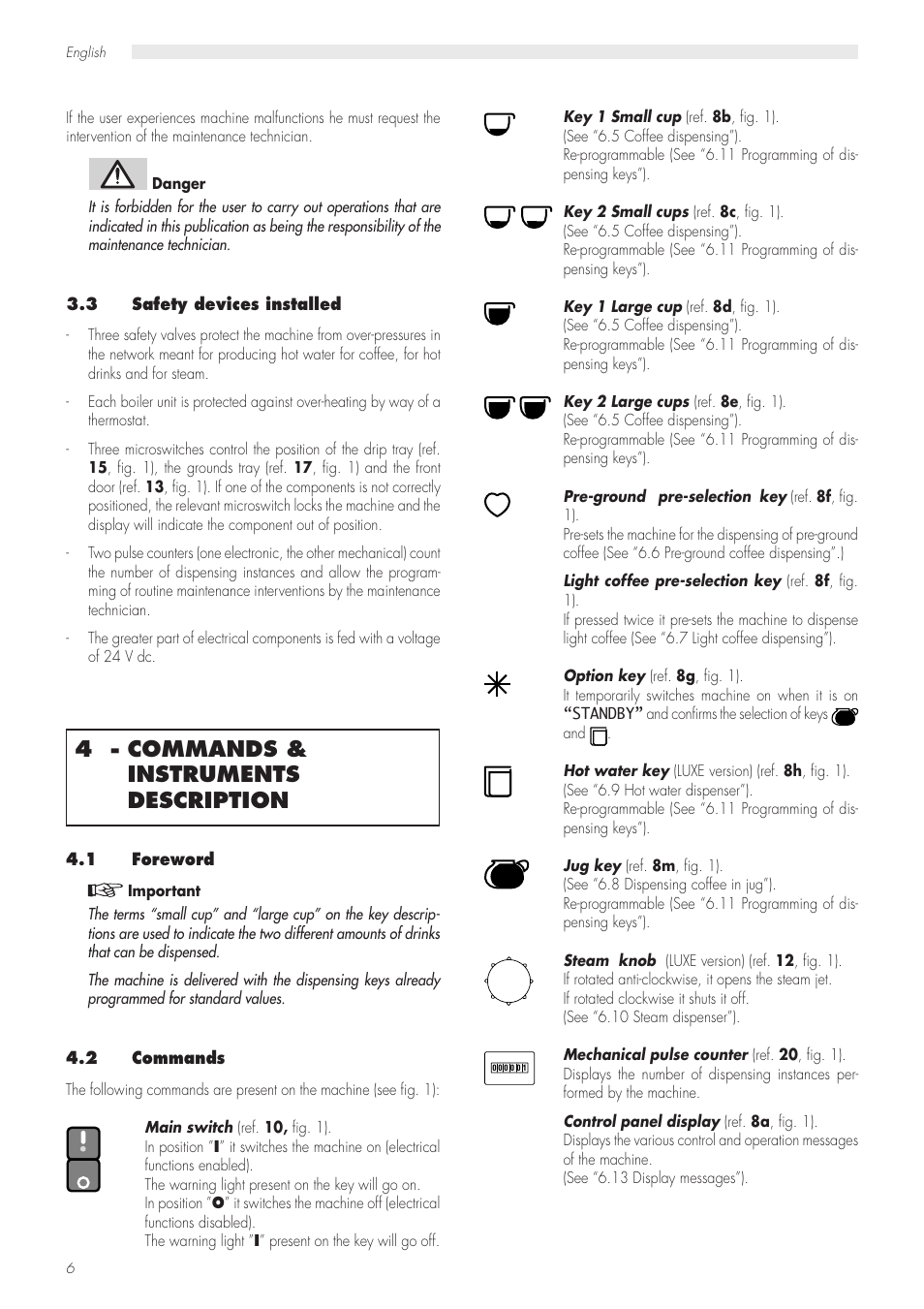 4 - commands & instruments description | Philips Saeco Modular LUXE CAP001/A User Manual | Page 6 / 22