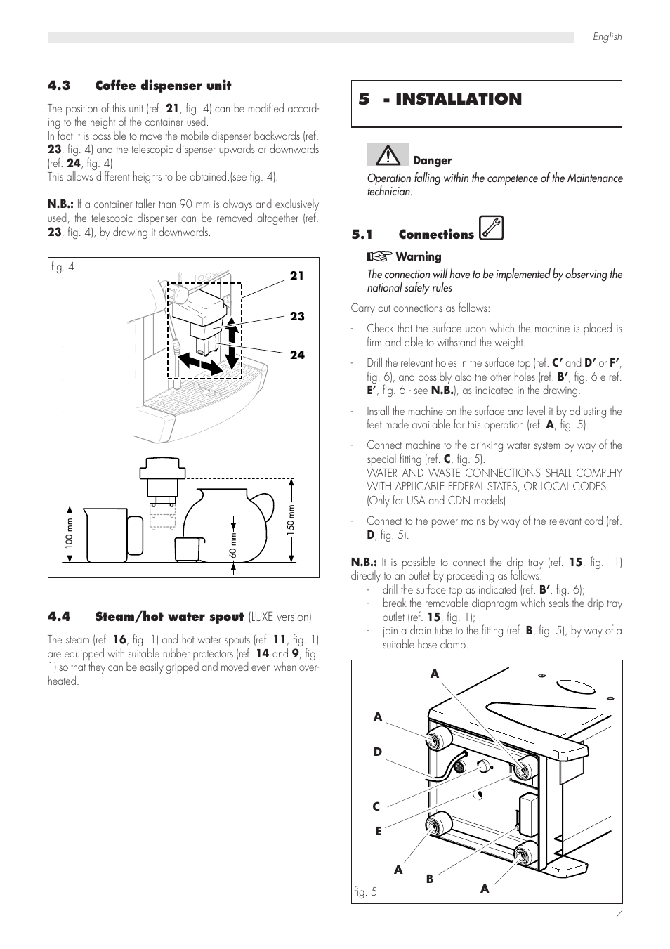 5 - installation | Philips Saeco Modular LUXE CAP001/A User Manual | Page 7 / 22