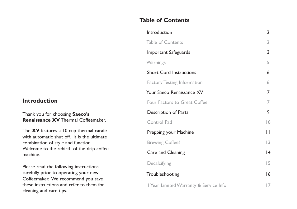 Philips Saeco XV TDCM15 User Manual | Page 3 / 55