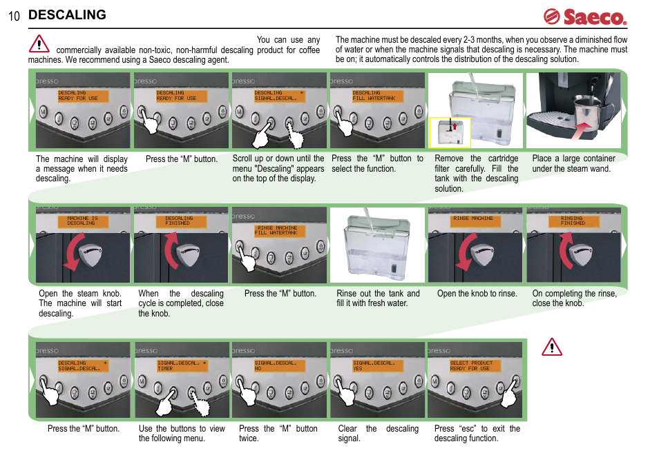 Descaling | Philips Saeco Presso SUP021YTDR User Manual | Page 10 / 20