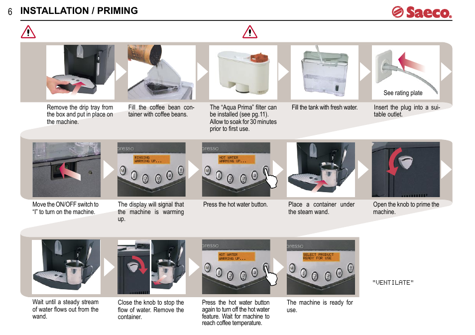 6 installation / priming | Philips Saeco Presso SUP021YTDR User Manual | Page 6 / 20