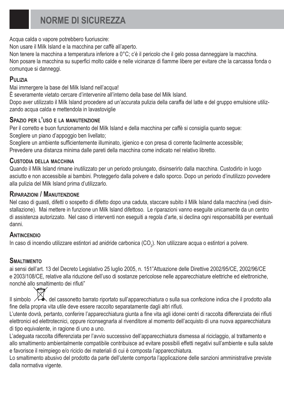 Norme di sicurezza | Philips Saeco Milk Island User Manual | Page 10 / 84