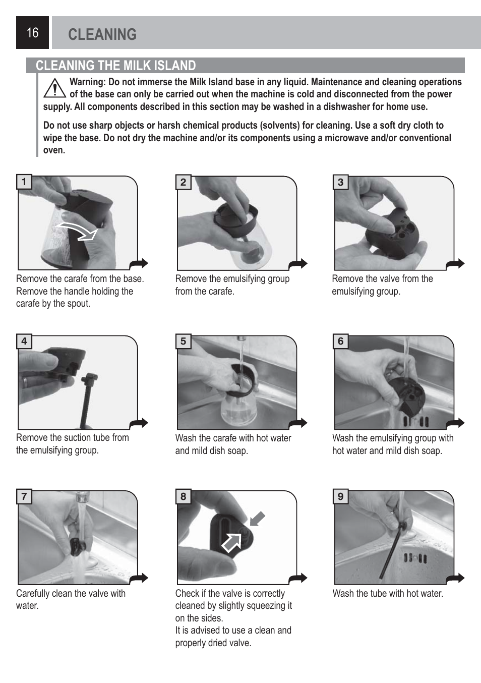 Cleaning, Cleaning the milk island | Philips Saeco Milk Island User Manual | Page 16 / 84