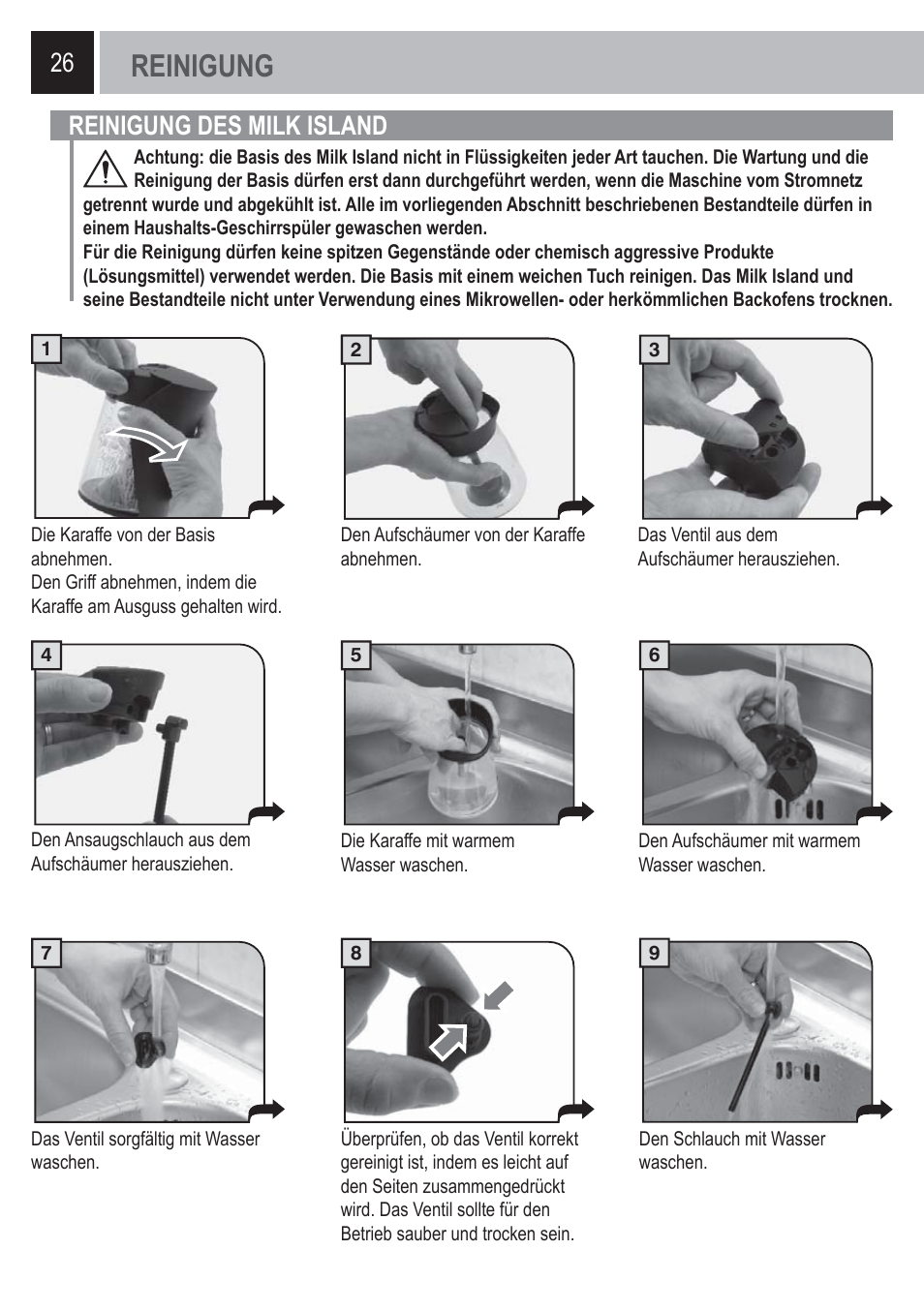 Reinigung, Reinigung des milk island | Philips Saeco Milk Island User Manual | Page 26 / 84