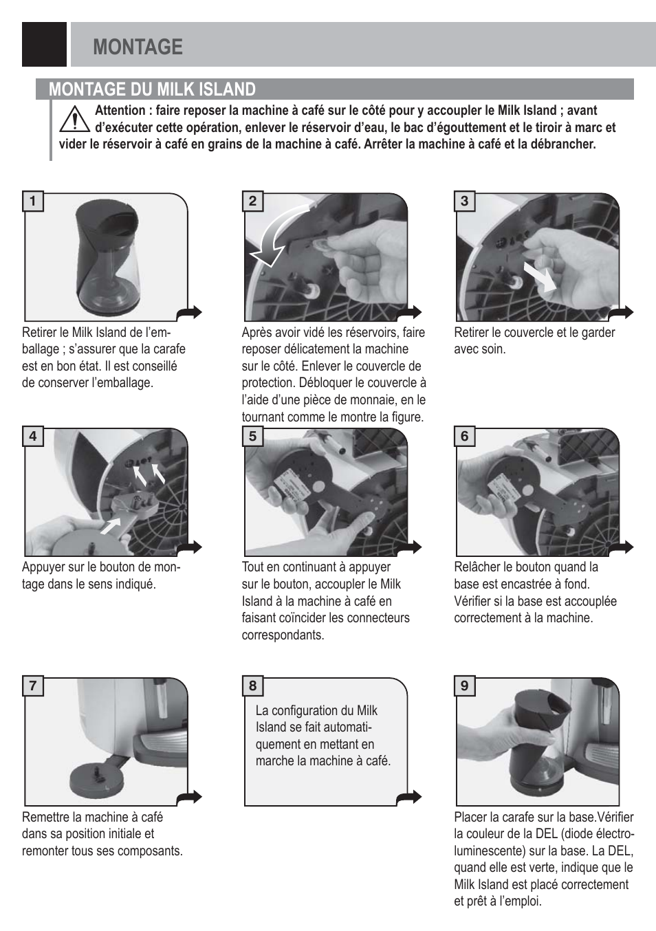 Montage, Montage du milk island | Philips Saeco Milk Island User Manual | Page 34 / 84