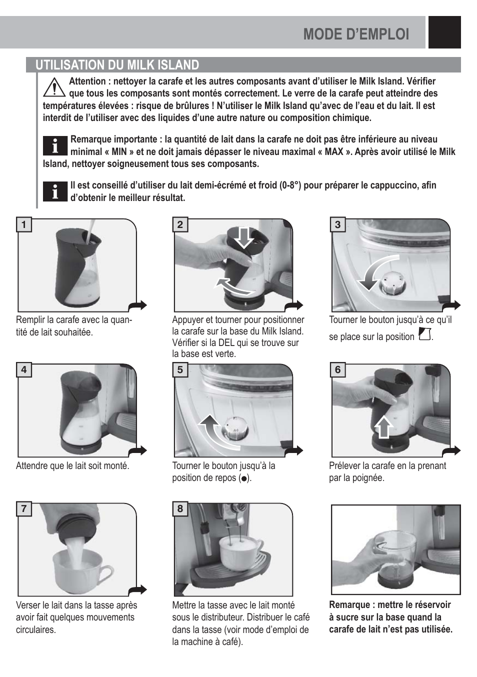 Mode d’emploi, 35 utilisation du milk island | Philips Saeco Milk Island User Manual | Page 35 / 84