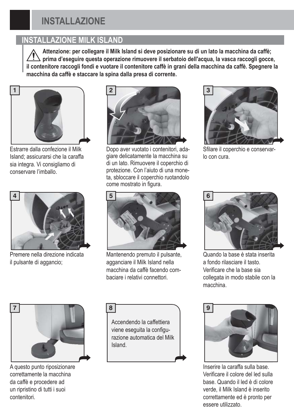 Installazione, Installazione milk island | Philips Saeco Milk Island User Manual | Page 4 / 84