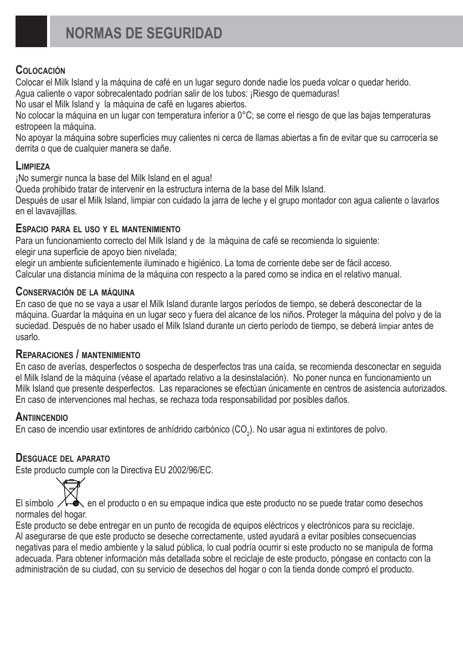 Normas de seguridad | Philips Saeco Milk Island User Manual | Page 50 / 84