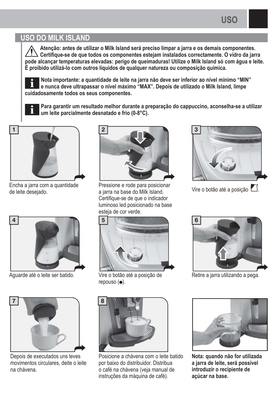 55 uso do milk island | Philips Saeco Milk Island User Manual | Page 55 / 84