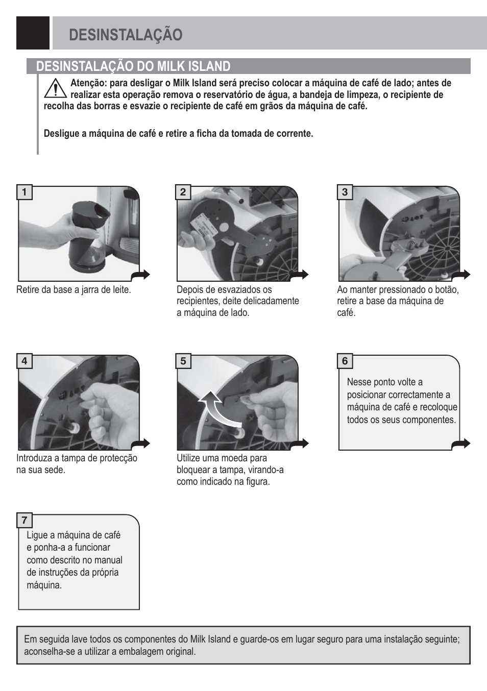 Desinstalação, Desinstalação do milk island | Philips Saeco Milk Island User Manual | Page 58 / 84