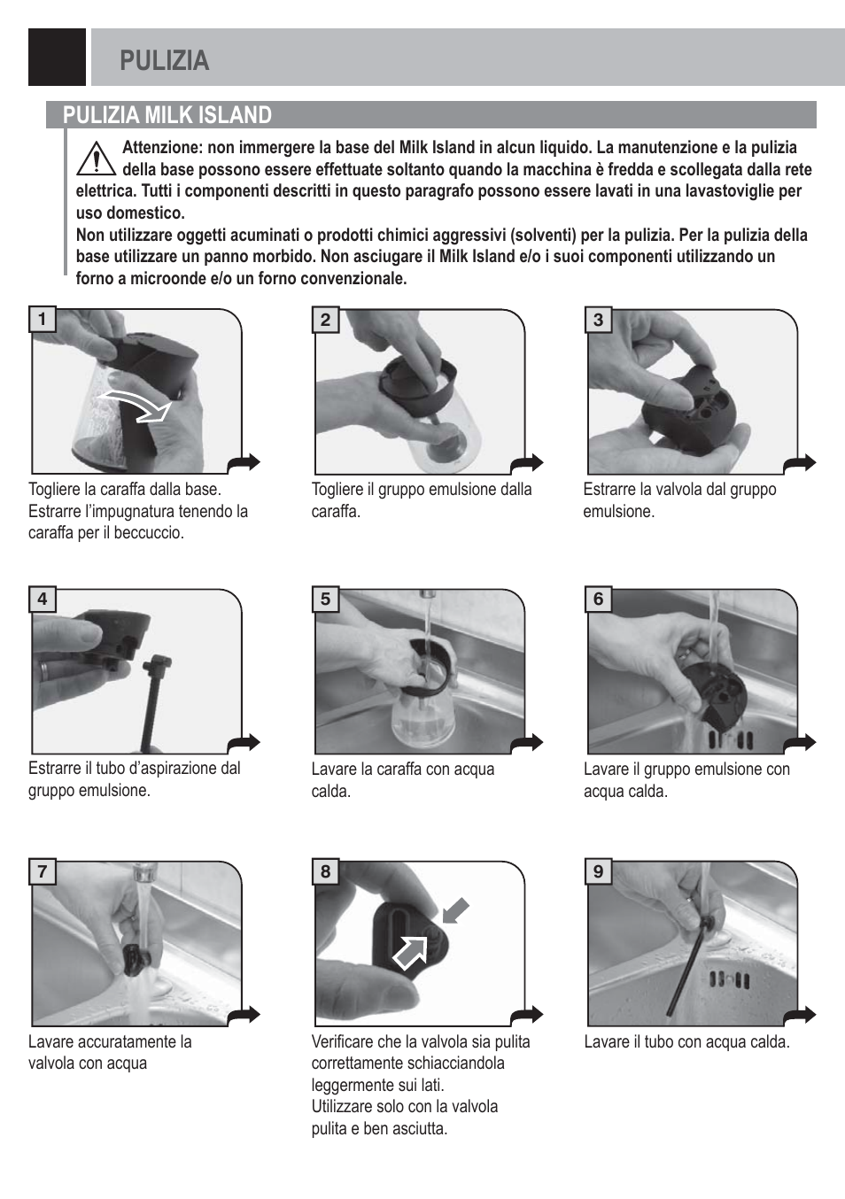 Pulizia, Pulizia milk island | Philips Saeco Milk Island User Manual | Page 6 / 84