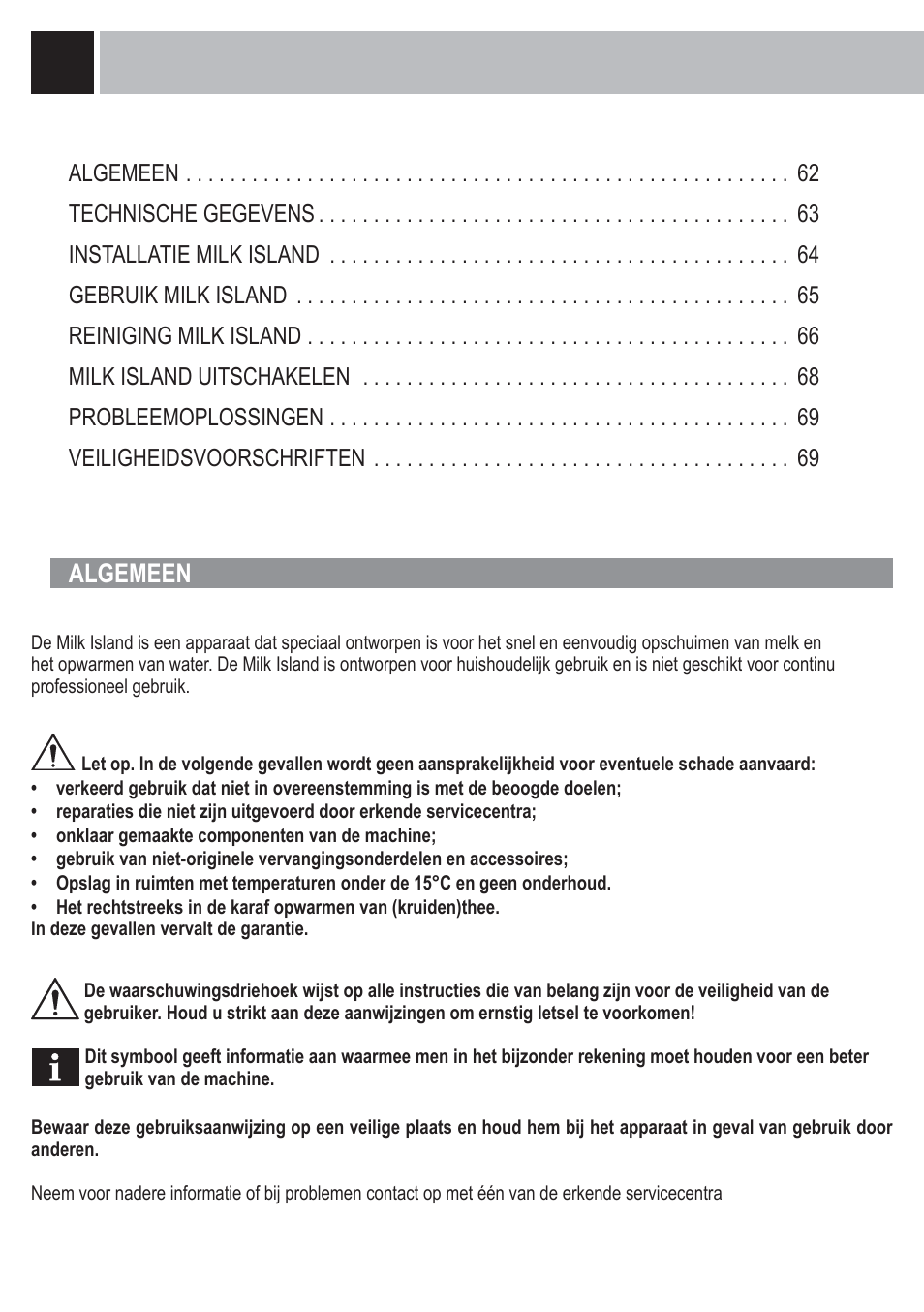 62 algemeen | Philips Saeco Milk Island User Manual | Page 62 / 84