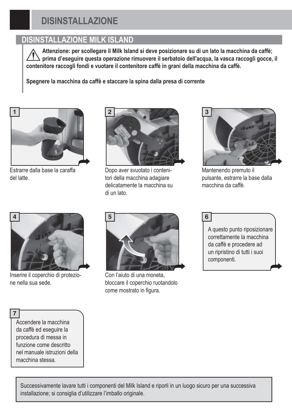 Disinstallazione, Disinstallazione milk island | Philips Saeco Milk Island User Manual | Page 8 / 84