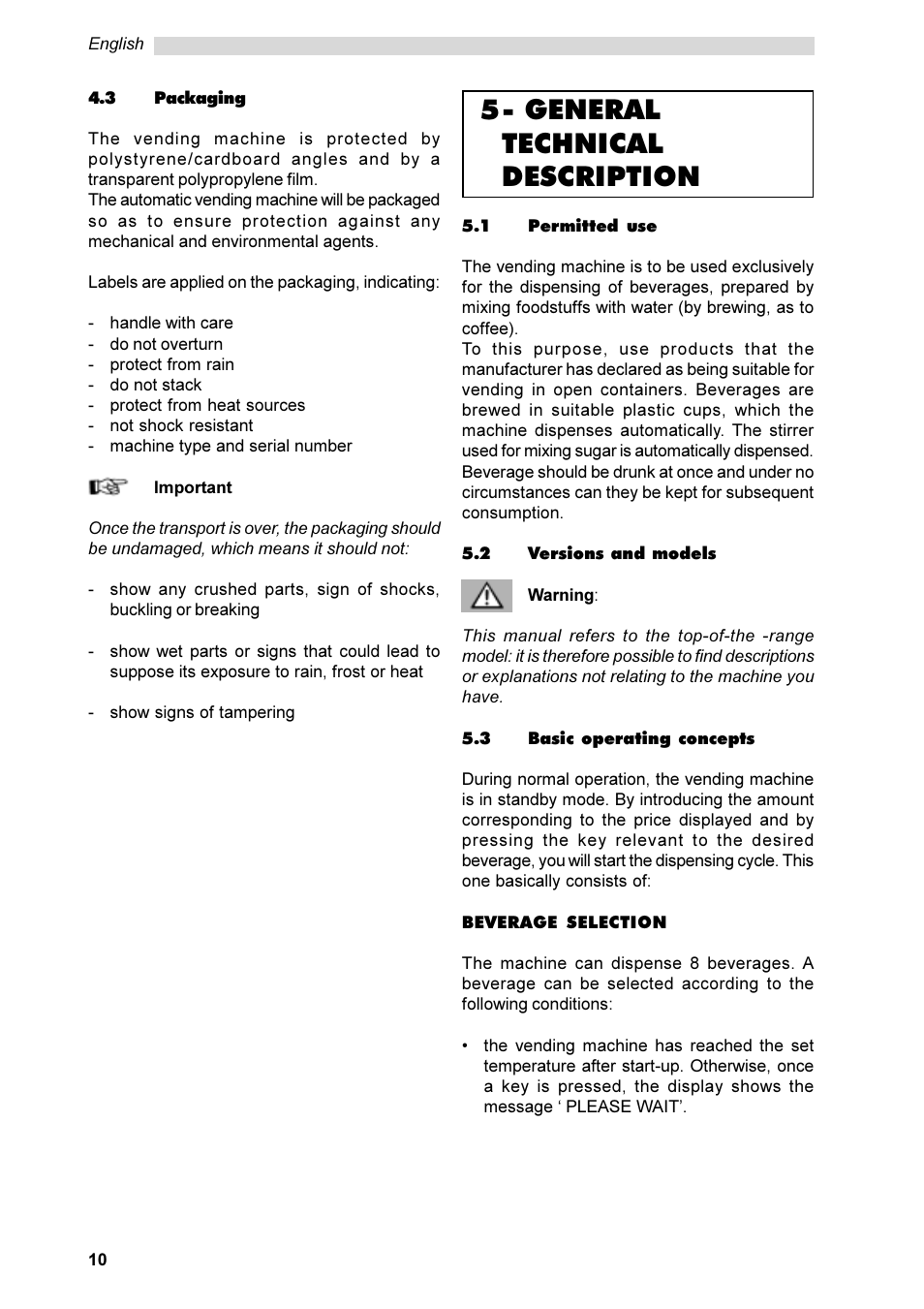 General technical description | Philips Saeco ESPRESSO SG200E User Manual | Page 10 / 68